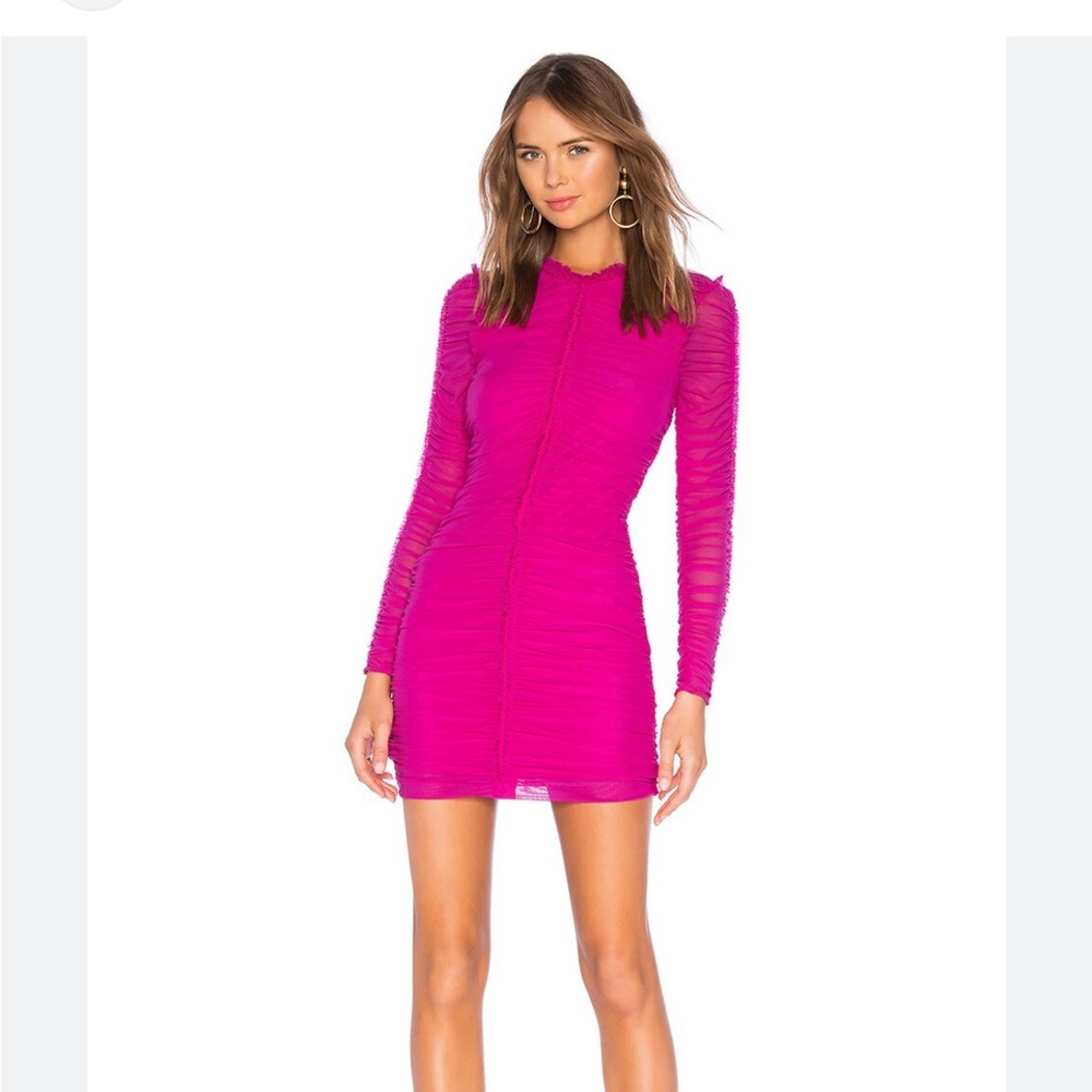 NBD Las Olas Long Sleeve Mini Dress in Magenta. Size XS